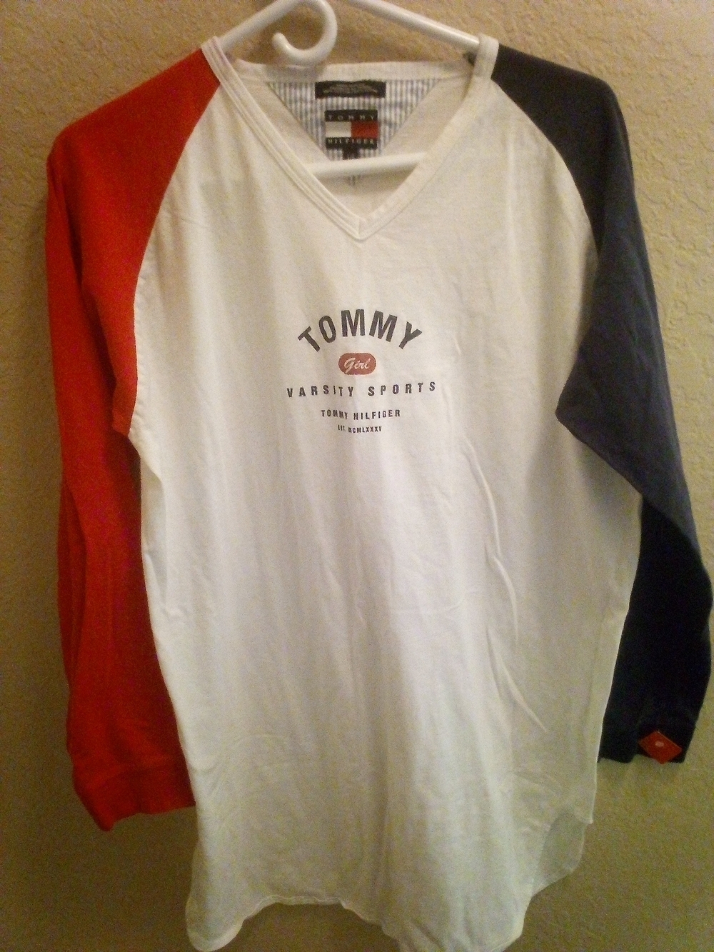 Tommy Hilfiger White Tee with Red Left Sleeve & Navy Right Sleeve